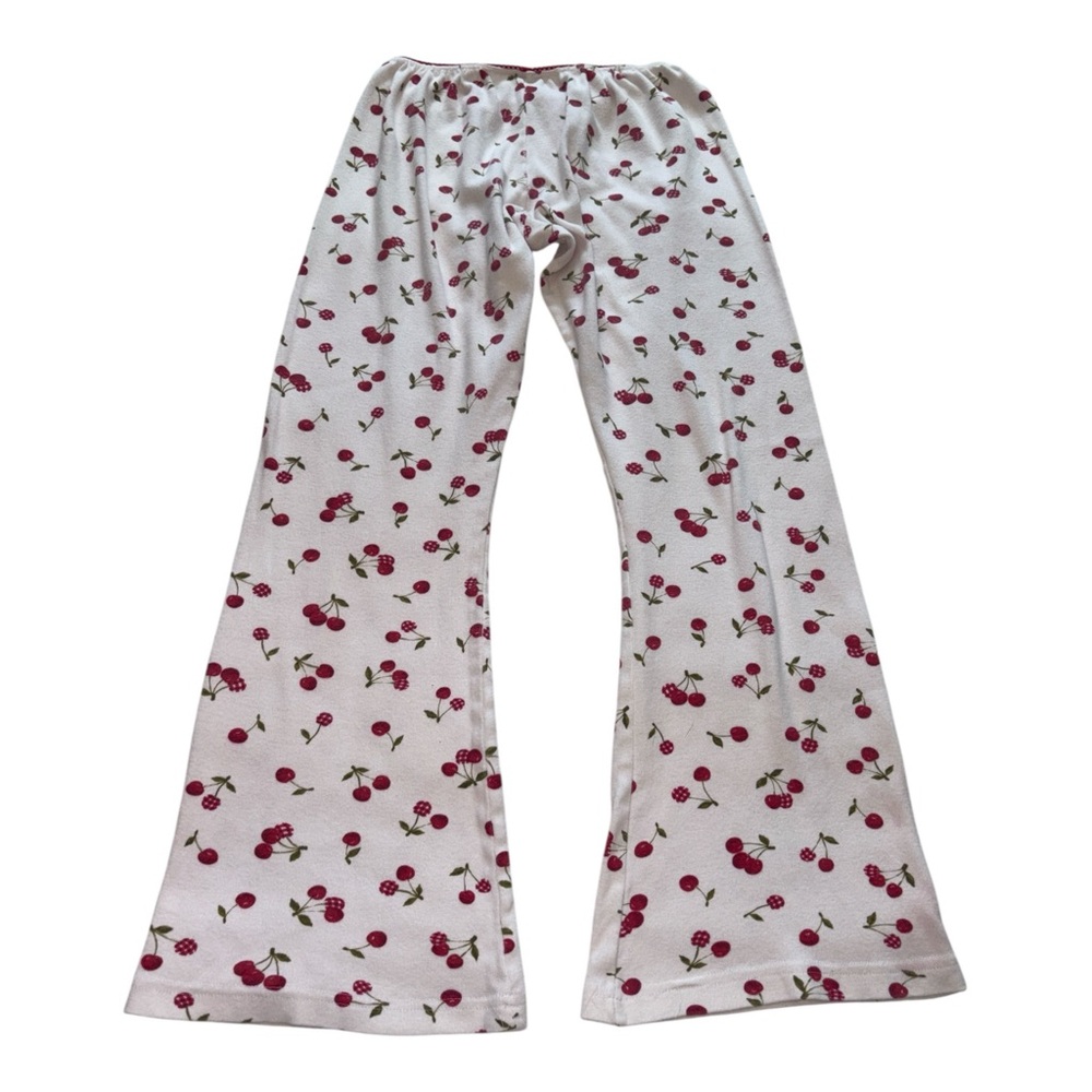 Y2K Cherry Print Wide Leg Pants - White and Red